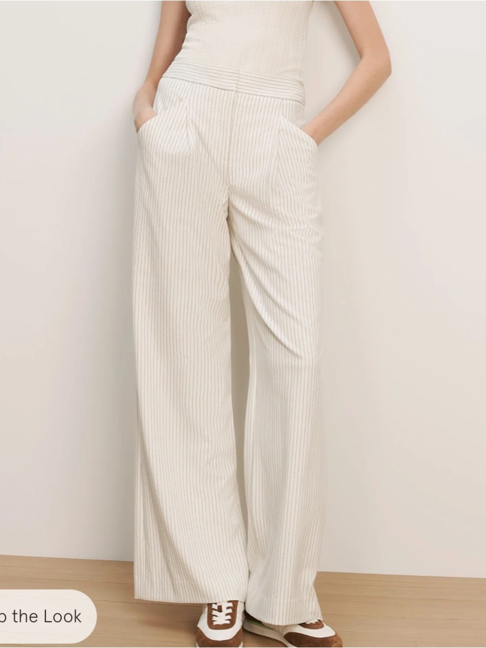 Veronica Beard Cream Pinstripe Wide-Leg Trousers